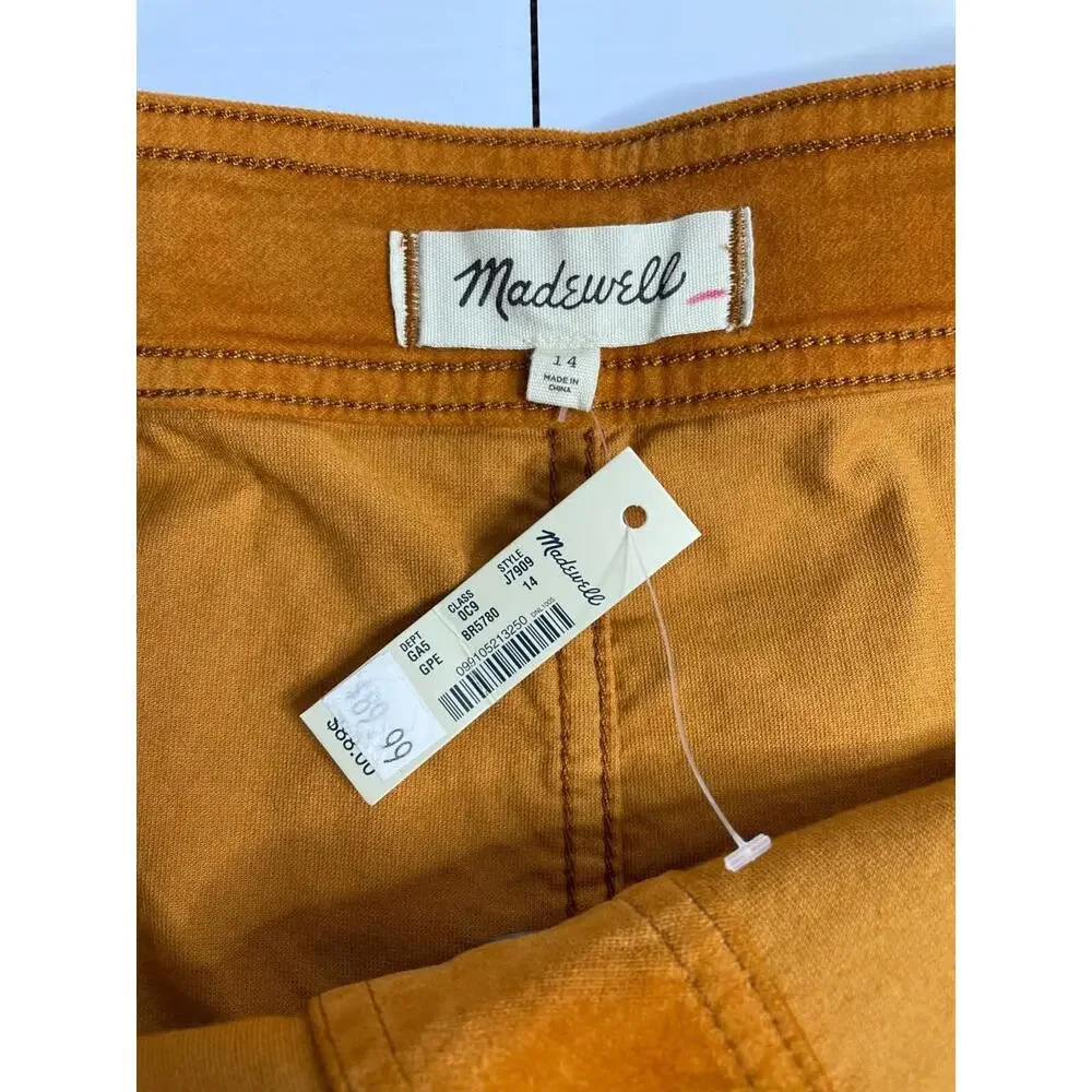 Madewell Velveteen A-Line Mini Skirt Snap Button Front Orange Rust Size 14 NWT - Picture 4 of 6